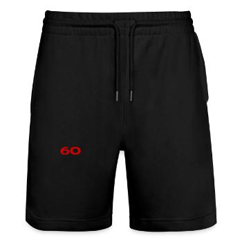 60. 60 YEARS. 60th ANNIVERSARY. 60TH BIRTHDAY. - Stanley/Stella Trainer Unisex Organic Jogging Shorts - black - Front - Nik (191cm) & Marisol (170cm)