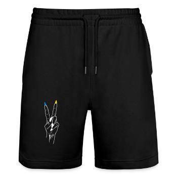 Peace Ukraine Victory - Stanley/Stella Trainer Unisex Organic Jogging Shorts - black - Front - Nik (191cm) & Marisol (170cm)