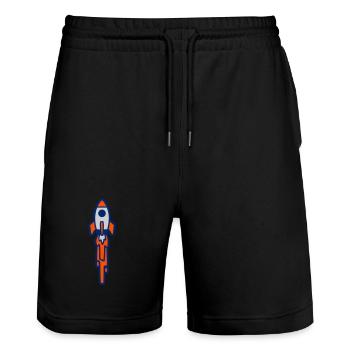 Launching Rocket Silhouette - Stanley/Stella Trainer Unisex Organic Jogging Shorts - black - Front - Nik (191cm) & Marisol (170cm)