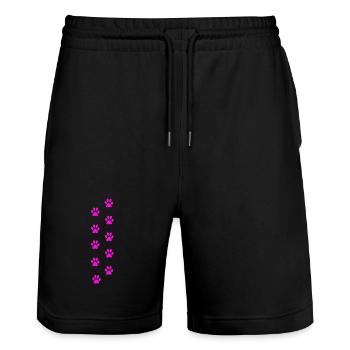 Pink Cat Paw Print Pattern - Stanley/Stella Trainer Unisex Organic Jogging Shorts - black - Front - Nik (191cm) & Marisol (170cm)