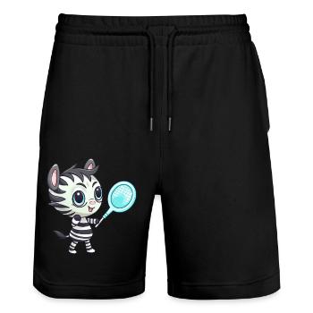 Zebra spielt Tennis und Badminton, Sportliches Tie - Stanley/Stella Unisex Bio Joggingshorts Trainer  - Schwarz - Vorne - Nik (191cm) & Marisol (170cm)