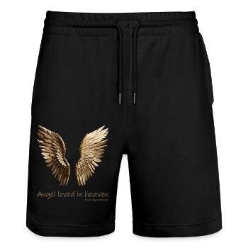 ENGEL GELIEBT IM HIMMEL goldene Flügel Spruch - Stanley/Stella Unisex Bio Joggingshorts Trainer  - Schwarz - Vorne - Nik (191cm) & Marisol (170cm)
