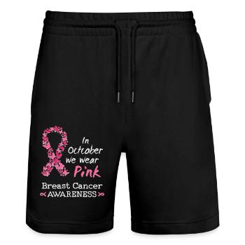 Im Oktober wir tragen wir rosa Brustkrebs - Stanley/Stella Unisex Bio Joggingshorts Trainer  - Schwarz - Vorne - Nik (191cm) & Marisol (170cm)