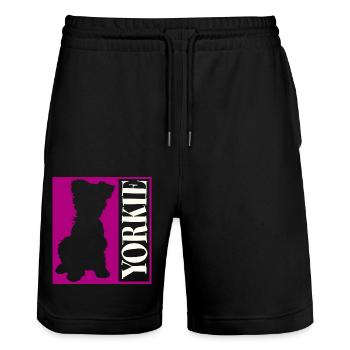 Yorkie Yorkshire Terrier Silhouette - Stanley/Stella Trainer Unisex Organic Jogging Shorts - black - Front - Nik (191cm) & Marisol (170cm)