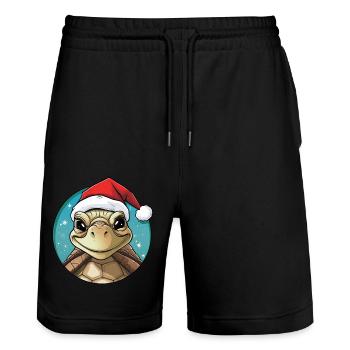 Schildkröte Weihnachten - Stanley/Stella Unisex Bio Joggingshorts Trainer  - Schwarz - Vorne - Nik (191cm) & Marisol (170cm)