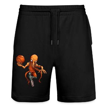 Basketball Squid - Stanley/Stella Trainer Unisex Organic Jogging Shorts - black - Front - Nik (191cm) & Marisol (170cm)