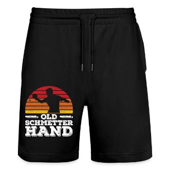 Tischtennisspieler Old Schmetterhand Spruch - Stanley/Stella Unisex Bio Joggingshorts Trainer  - Schwarz - Vorne - Nik (191cm) & Marisol (170cm)