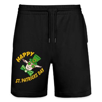 Happy St. Patrick's Day Funny Crazy Goat - Stanley/Stella Trainer Unisex Organic Jogging Shorts - black - Front - Nik (191cm) & Marisol (170cm)