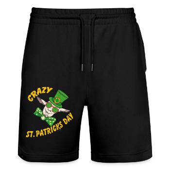 Crazy St. Patrick's Day Funny Crazy Goat - Stanley/Stella Trainer Unisex Organic Jogging Shorts - black - Front - Nik (191cm) & Marisol (170cm)