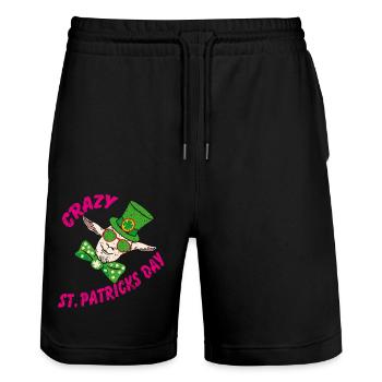 Crazy St. Patrick's Day Funny Crazy Goat - Stanley/Stella Trainer Unisex Organic Jogging Shorts - black - Front - Nik (191cm) & Marisol (170cm)