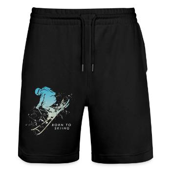 Ski skiing born to skiing winter sports après-ski - Stanley/Stella Trainer Unisex Organic Jogging Shorts - black - Front - Nik (191cm) & Marisol (170cm)