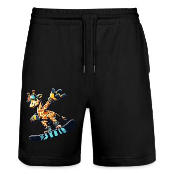 Cool giraffe on the snowboard - Stanley/Stella Trainer Unisex Organic Jogging Shorts - black - Front - Nik (191cm) & Marisol (170cm)