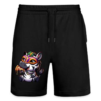 Mardi Gras Zebra Pizza Salami Party T-Shirt - Stanley/Stella Unisex Bio Joggingshorts Trainer  - Schwarz - Vorne - Nik (191cm) & Marisol (170cm)