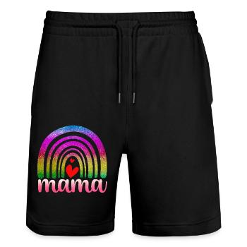Regenbogen Mama - Stanley/Stella Unisex Bio Joggingshorts Trainer  - Schwarz - Vorne - Nik (191cm) & Marisol (170cm)