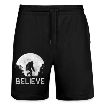 Vollmond - Nacht - Bigfoot Silhouette - Stanley/Stella Unisex Bio Joggingshorts Trainer  - Schwarz - Vorne - Nik (191cm) & Marisol (170cm)