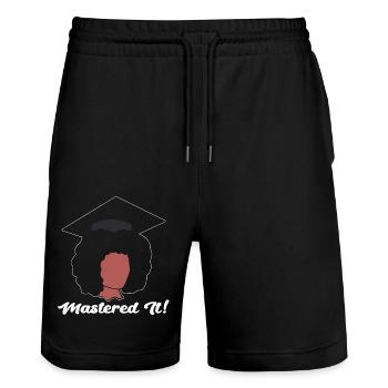 Master's Degree Graduation Ceremony - Stanley/Stella Trainer Unisex Organic Jogging Shorts - black - Front - Nik (191cm) & Marisol (170cm)