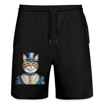 Madam cat - Stanley/Stella Trainer Unisex Organic Jogging Shorts - black - Front - Nik (191cm) & Marisol (170cm)