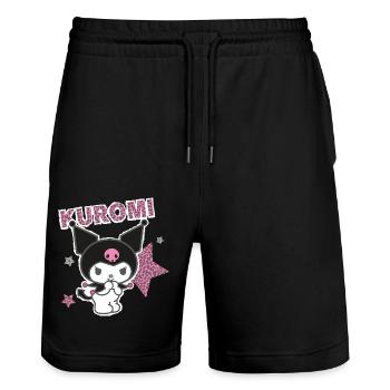 Kuromi Mit Schriftzug Und Sternen Im Leo Stile - Stanley/Stella Unisex Bio Joggingshorts Trainer  - Schwarz - Vorne - Nik (191cm) & Marisol (170cm)