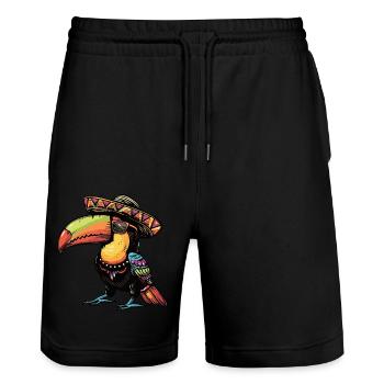 Toucan oiseau bande dessinée drôle sombrero - Short de jogging bio TRAINER Stanley/Stella unisexe - noir - Devant - Nik (191cm) & Marisol (170cm)