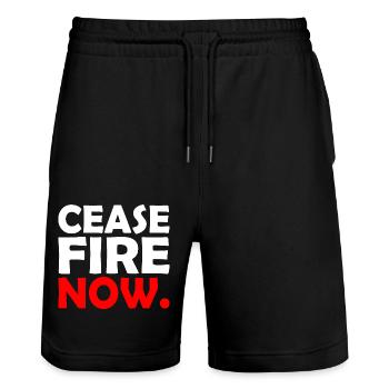 Ceasefire now - Stanley/Stella Trainer Unisex Organic Jogging Shorts - black - Front - Nik (191cm) & Marisol (170cm)