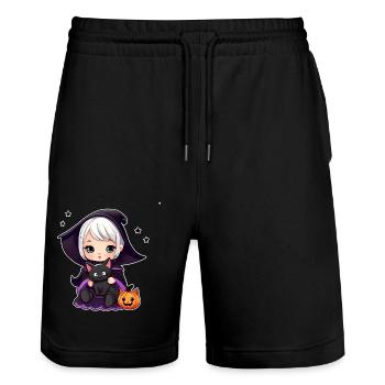 Niedliche Hexe mit schwarzer Katze - Stanley/Stella Unisex Bio Joggingshorts Trainer  - Schwarz - Vorne - Nik (191cm) & Marisol (170cm)