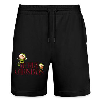 Merry Christmas - Weihnachtselfen - Stanley/Stella Unisex Bio Joggingshorts Trainer  - Schwarz - Vorne - Nik (191cm) & Marisol (170cm)
