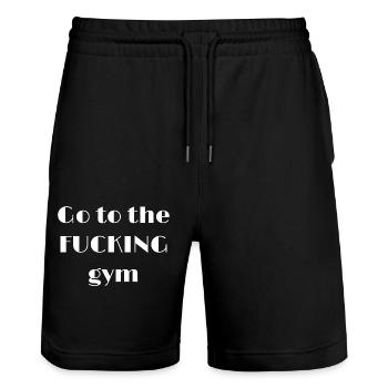 Go to the FUCKING gym - Stanley/Stella Trainer Unisex Organic Jogging Shorts - black - Front - Nik (191cm) & Marisol (170cm)