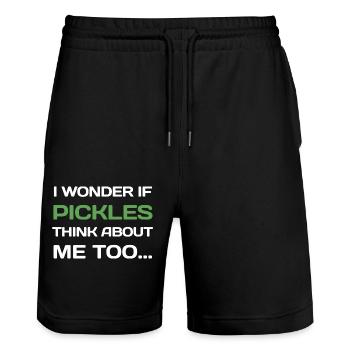 I Wonder If PICKLES Think About Me Too... - Stanley/Stella Unisex Bio Joggingshorts Trainer  - Schwarz - Vorne - Nik (191cm) & Marisol (170cm)