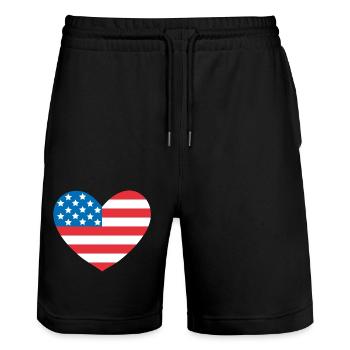 Drapeau des États-Unis en forme de cœur - Short de jogging bio TRAINER Stanley/Stella unisexe - noir - Devant - Nik (191cm) & Marisol (170cm)