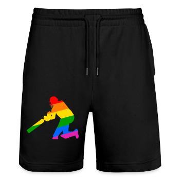 Cricket Player with Rainbow Gift Idea - Stanley/Stella Trainer Unisex Organic Jogging Shorts - black - Front - Nik (191cm) & Marisol (170cm)
