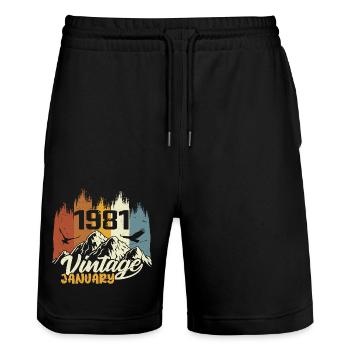 Geburtstag Januar 1981 - Geschenk Januar 1981 - Stanley/Stella Unisex Bio Joggingshorts Trainer  - Schwarz - Vorne - Nik (191cm) & Marisol (170cm)