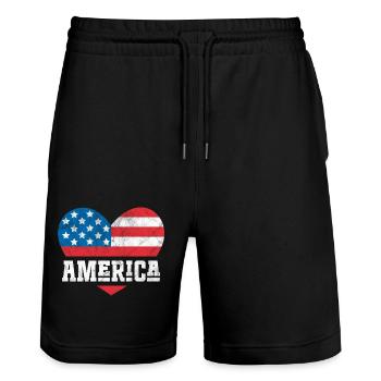 America Flag Heart - Stanley/Stella Trainer Unisex Organic Jogging Shorts - black - Front - Nik (191cm) & Marisol (170cm)