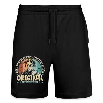 April 1959 Jubiläum April 1959 Geschenk 1959 - Stanley/Stella Unisex Bio Joggingshorts Trainer  - Schwarz - Vorne - Nik (191cm) & Marisol (170cm)