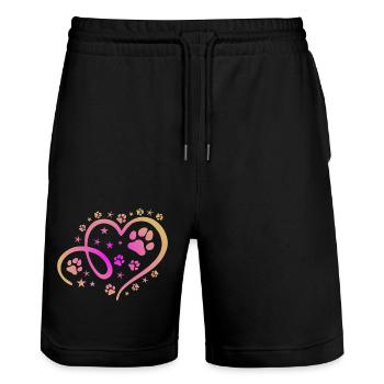 Herz mit Pfötchen und Sternen - Stanley/Stella Unisex Bio Joggingshorts Trainer  - Schwarz - Vorne - Nik (191cm) & Marisol (170cm)