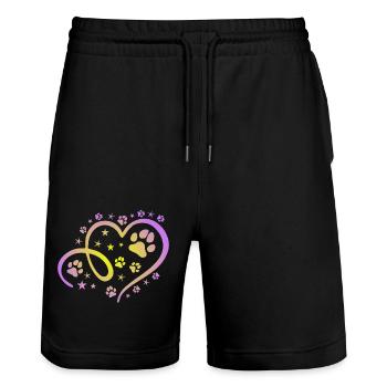 Herz mit Pfötchen und Sternen - Stanley/Stella Unisex Bio Joggingshorts Trainer  - Schwarz - Vorne - Nik (191cm) & Marisol (170cm)