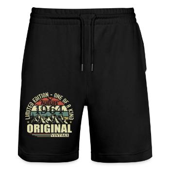 august 1964 birthday august 1964 vintage august - Stanley/Stella Trainer Unisex Organic Jogging Shorts - black - Front - Nik (191cm) & Marisol (170cm)