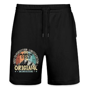 73rd birthday anniversary march 1952, march 1952 - Stanley/Stella Trainer Unisex Organic Jogging Shorts - black - Front - Nik (191cm) & Marisol (170cm)
