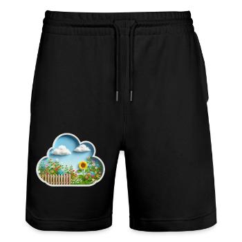 Flower on flower meadow in garden with sunflower - Stanley/Stella Trainer Unisex Organic Jogging Shorts - black - Front - Nik (191cm) & Marisol (170cm)