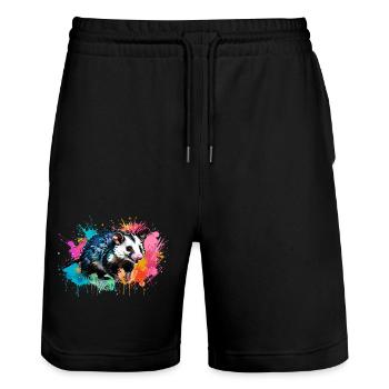 opossum, ilustration, opossum, coloré, graffiti - Short de jogging bio TRAINER Stanley/Stella unisexe - noir - Devant - Nik (191cm) & Marisol (170cm)