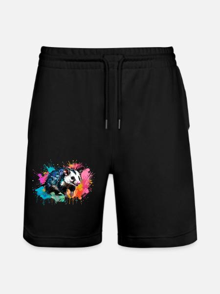 Opossum, ilustration,Beutelratte, bunt, Graffiti - Stanley/Stella Unisex Bio Joggingshorts Trainer  - Schwarz
