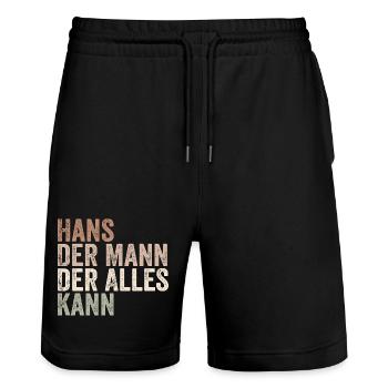 Hans, l’homme qui sait tout Prénom Hans - Short de jogging bio TRAINER Stanley/Stella unisexe - noir - Devant - Nik (191cm) & Marisol (170cm)