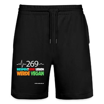 RESPEKTIERE LEBEN 269 - Stanley/Stella Unisex Bio Joggingshorts Trainer  - Schwarz - Vorne - Nik (191cm) & Marisol (170cm)