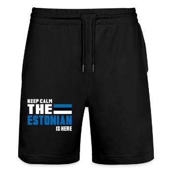 Keep calm Estland / Geschenk Tallinn Osteuropa - Stanley/Stella Unisex Bio Joggingshorts Trainer  - Schwarz - Vorne - Nik (191cm) & Marisol (170cm)