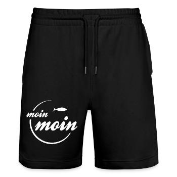 moin moin hamburg küste ostsee mojn rostock - Stanley/Stella Unisex Bio Joggingshorts Trainer  - Schwarz - Vorne - Nik (191cm) & Marisol (170cm)
