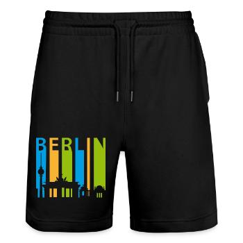 Berlin Schiftzug avec silhouette - Short de jogging bio TRAINER Stanley/Stella unisexe - noir - Devant - Nik (191cm) & Marisol (170cm)