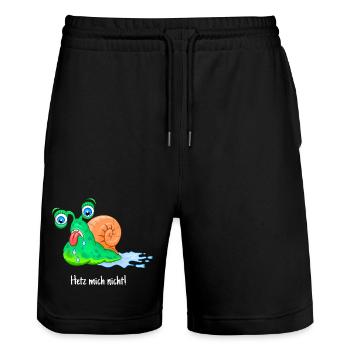 Nicht hetzen, dicke Schnecke, fett, laufen, - Stanley/Stella Unisex Bio Joggingshorts Trainer  - Schwarz - Vorne - Nik (191cm) & Marisol (170cm)