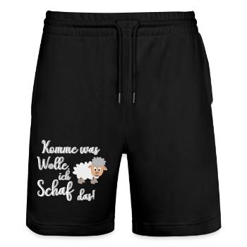 Ich schaffe das, ich Schaf das lustiges Motiv - Stanley/Stella Unisex Bio Joggingshorts Trainer  - Schwarz - Vorne - Nik (191cm) & Marisol (170cm)