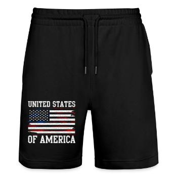 Drapeau des États-Unis en détresse - Short de jogging bio TRAINER Stanley/Stella unisexe - noir - Devant - Nik (191cm) & Marisol (170cm)