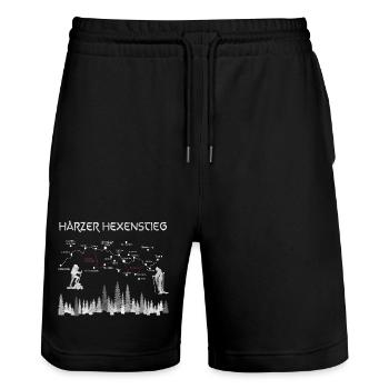 Harzer Hexenstieg - Brocken wandern, Wandergruppen - Stanley/Stella Unisex Bio Joggingshorts Trainer  - Schwarz - Vorne - Nik (191cm) & Marisol (170cm)