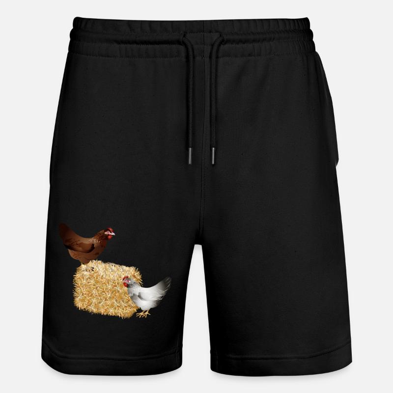zwei Hühner auf einen Strohballen - Stanley/Stella Unisex Bio Joggingshorts Trainer  - Schwarz